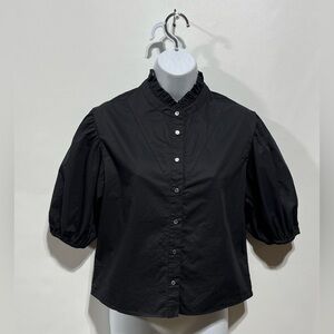 XiRENA Button Down Short‎ Sleeve Top 100% Cotton Black Size XS